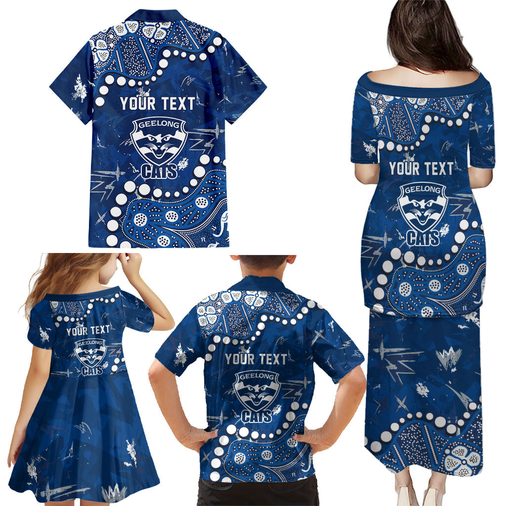 Personalized Geelong Cats Family Matching Puletasi and Hawaiian Shirt Aboriginal Pattern with Graffiti Style