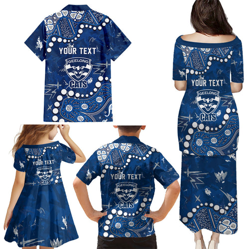 Personalized Geelong Cats Family Matching Puletasi and Hawaiian Shirt Aboriginal Pattern with Graffiti Style