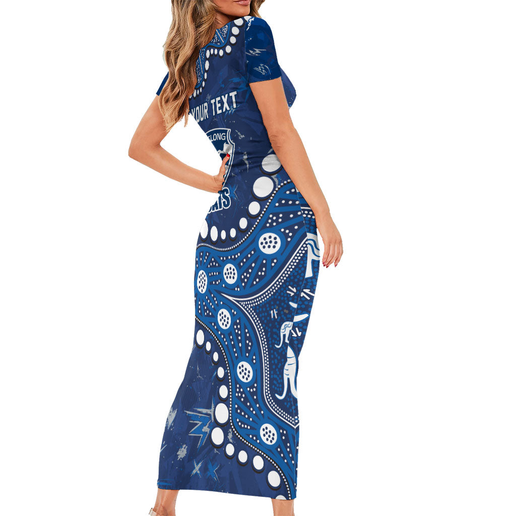 Personalized Geelong Cats Family Matching Short Sleeve Bodycon Dress and Hawaiian Shirt Aboriginal Pattern with Graffiti Style