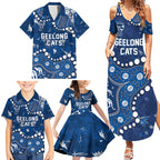 Personalized Geelong Cats Family Matching Summer Maxi Dress and Hawaiian Shirt Aboriginal Pattern with Graffiti Style
