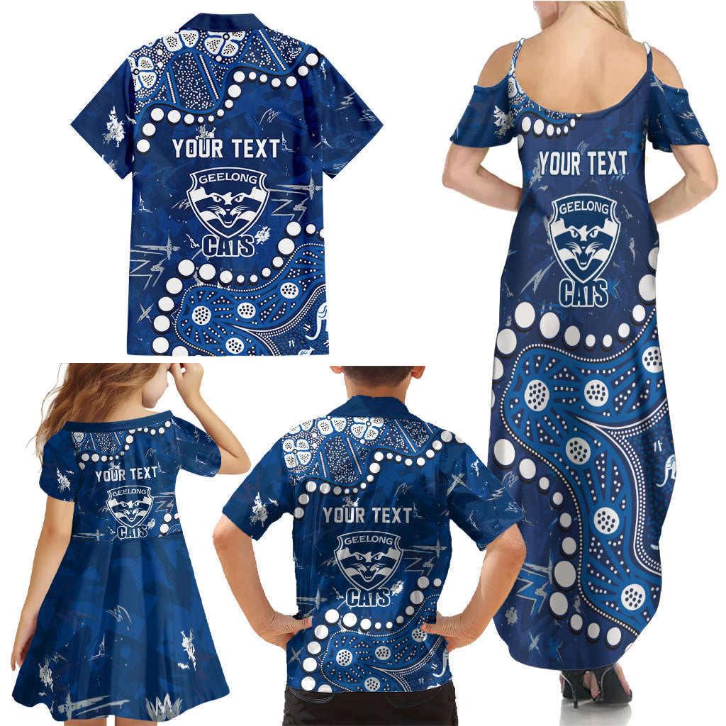 Personalized Geelong Cats Family Matching Summer Maxi Dress and Hawaiian Shirt Aboriginal Pattern with Graffiti Style