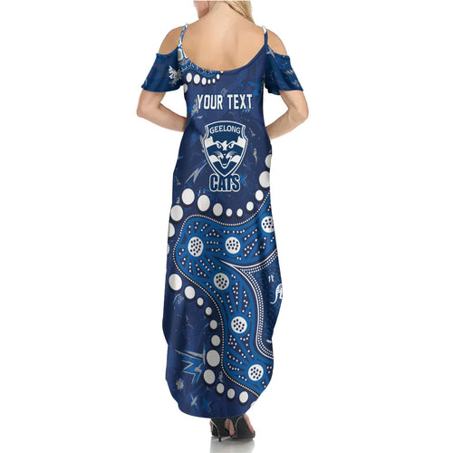 Personalized Geelong Cats Family Matching Summer Maxi Dress and Hawaiian Shirt Aboriginal Pattern with Graffiti Style