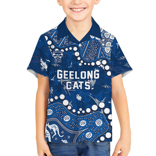 Personalized Geelong Cats Family Matching Summer Maxi Dress and Hawaiian Shirt Aboriginal Pattern with Graffiti Style
