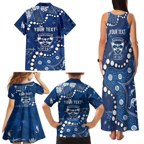 Personalized Geelong Cats Family Matching Tank Maxi Dress and Hawaiian Shirt Aboriginal Pattern with Graffiti Style