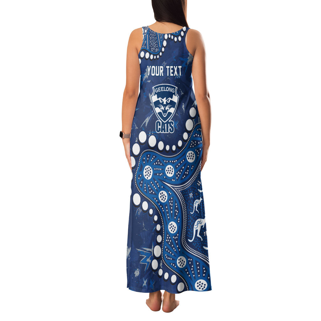 Personalized Geelong Cats Family Matching Tank Maxi Dress and Hawaiian Shirt Aboriginal Pattern with Graffiti Style