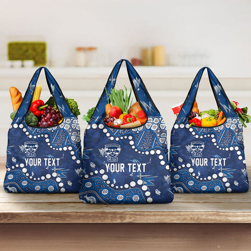 Personalized Geelong Cats Grocery Bag Aboriginal Pattern with Graffiti Style