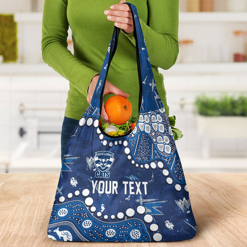 Personalized Geelong Cats Grocery Bag Aboriginal Pattern with Graffiti Style