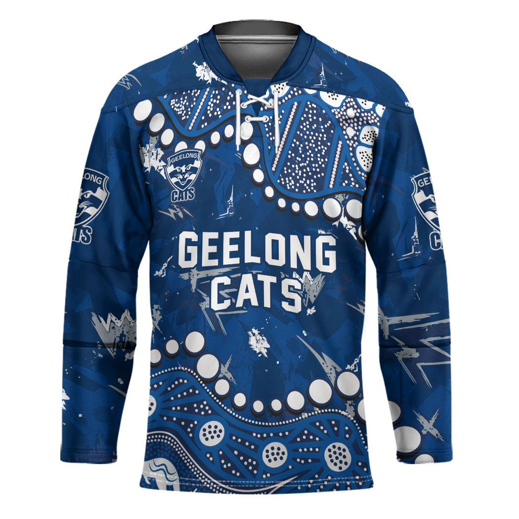 Personalized Geelong Cats Hockey Jersey Aboriginal Pattern with Graffiti Style
