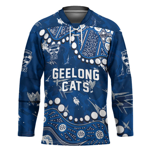 Personalized Geelong Cats Hockey Jersey Aboriginal Pattern with Graffiti Style