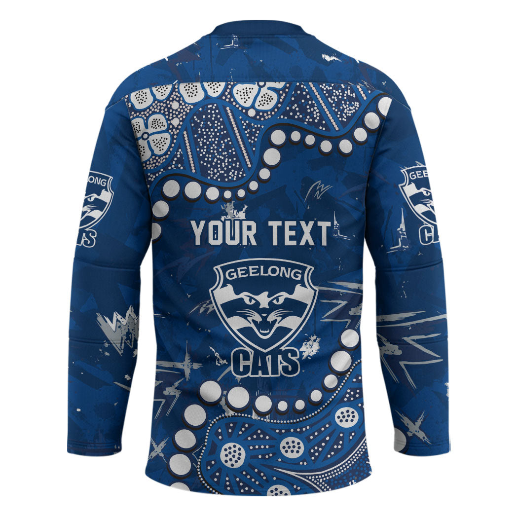 Personalized Geelong Cats Hockey Jersey Aboriginal Pattern with Graffiti Style