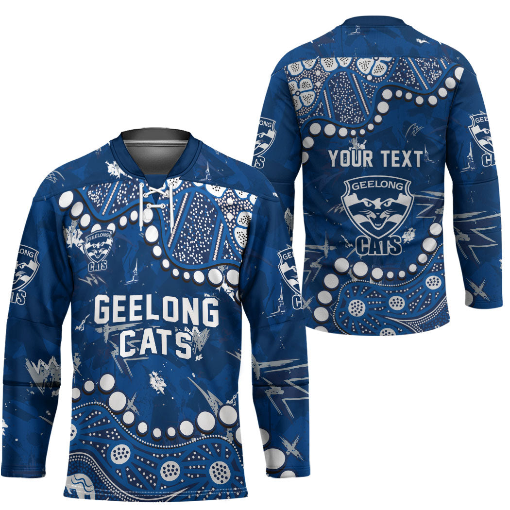 Personalized Geelong Cats Hockey Jersey Aboriginal Pattern with Graffiti Style