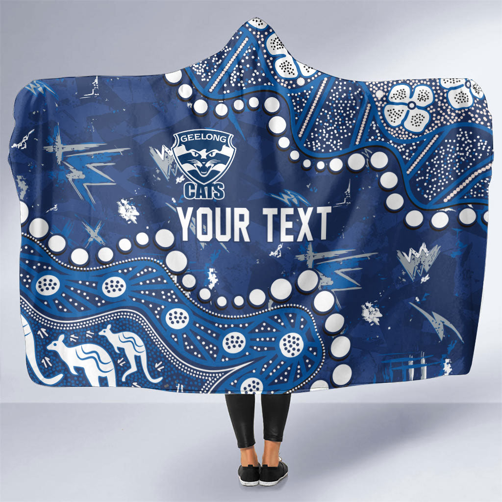 Personalized Geelong Cats Hooded Blanket Aboriginal Pattern with Graffiti Style
