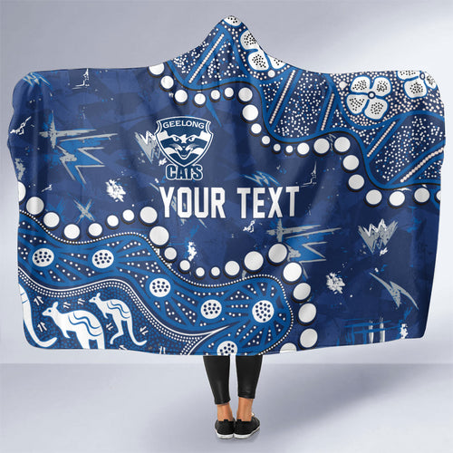 Personalized Geelong Cats Hooded Blanket Aboriginal Pattern with Graffiti Style