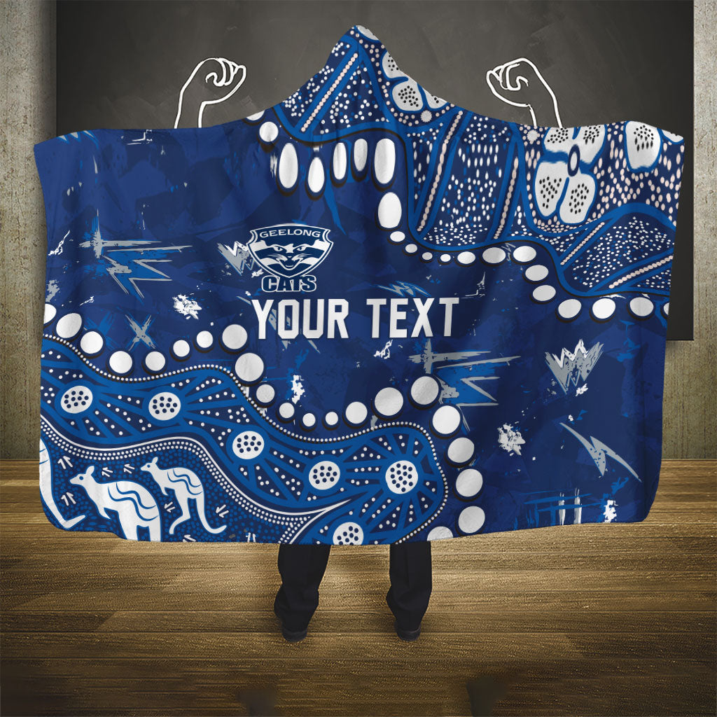 Personalized Geelong Cats Hooded Blanket Aboriginal Pattern with Graffiti Style