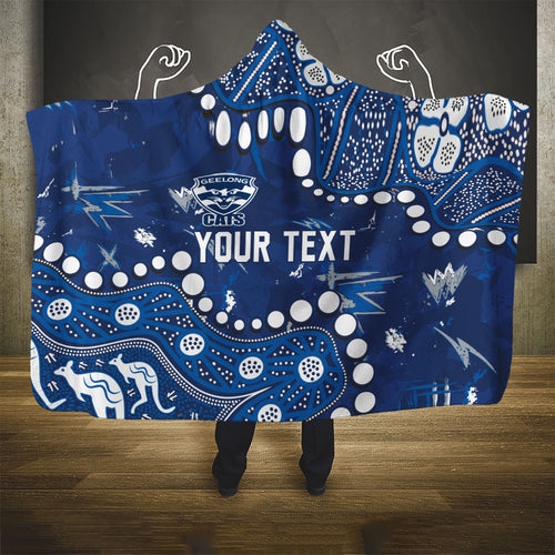 Personalized Geelong Cats Hooded Blanket Aboriginal Pattern with Graffiti Style
