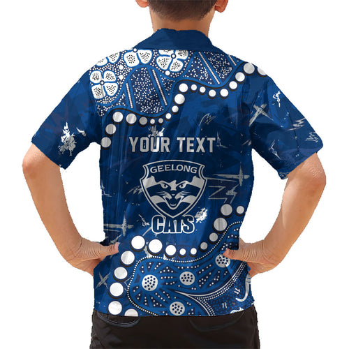 Personalized Geelong Cats Kid Hawaiian Shirt Aboriginal Pattern with Graffiti Style