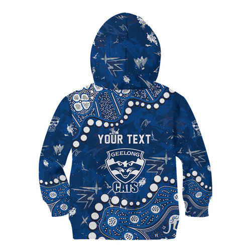Personalized Geelong Cats Kid Hoodie Aboriginal Pattern with Graffiti Style
