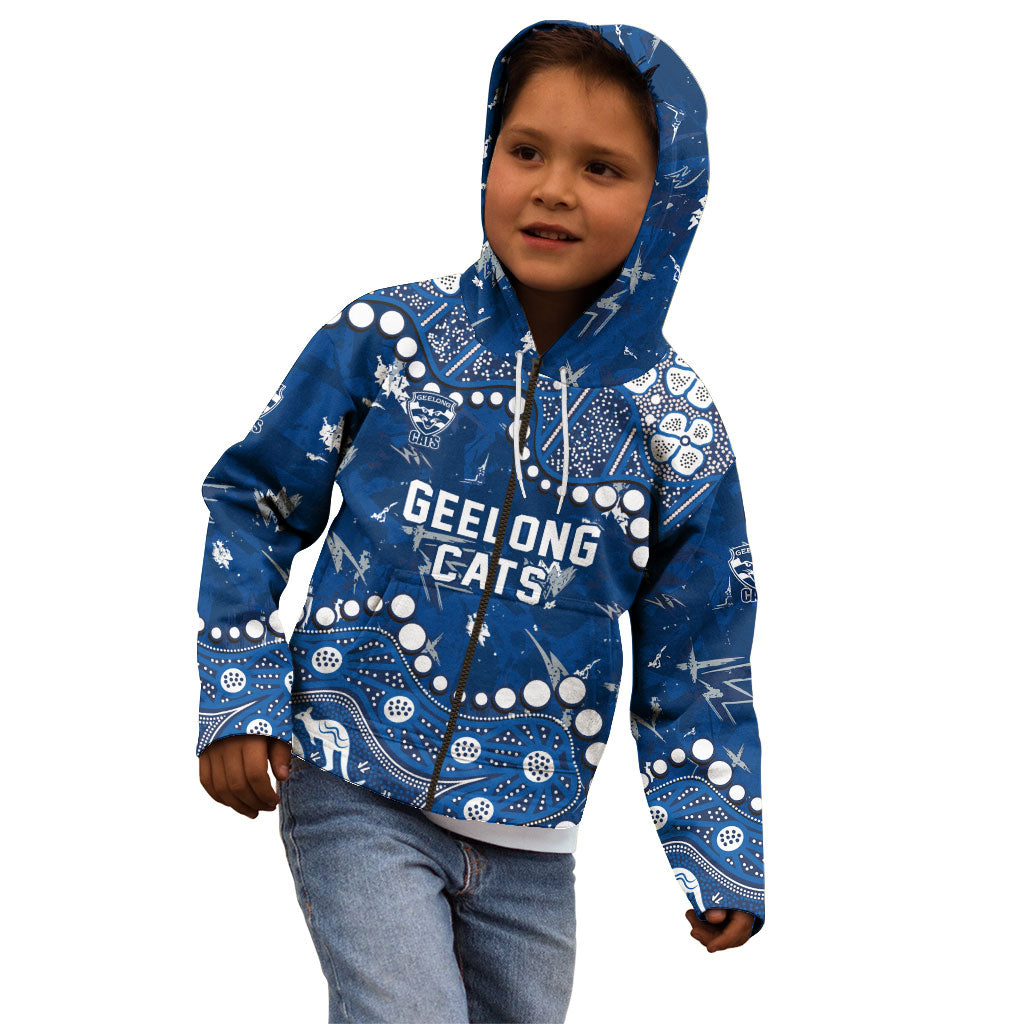 Personalized Geelong Cats Kid Hoodie Aboriginal Pattern with Graffiti Style