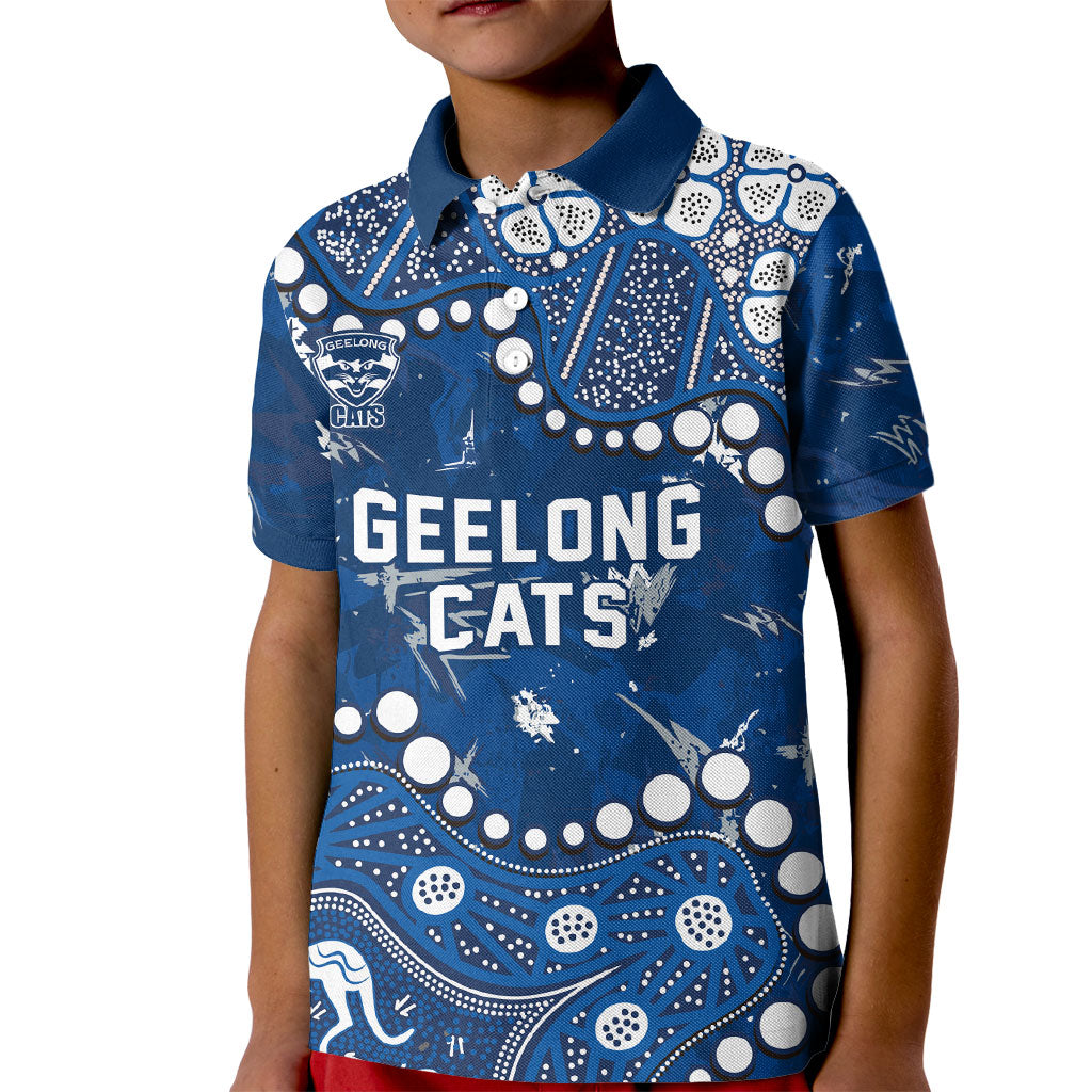 Personalized Geelong Cats Kid Polo Shirt Aboriginal Pattern with Graffiti Style