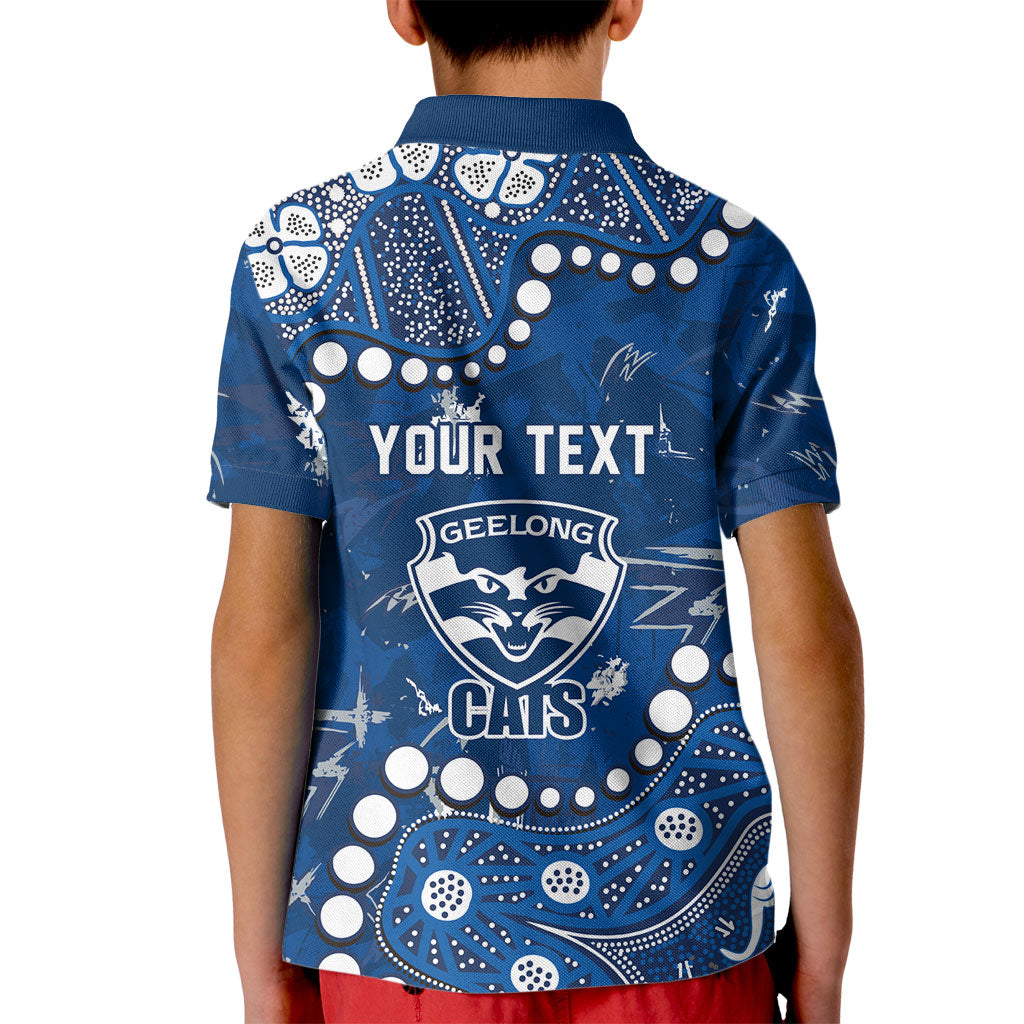 Personalized Geelong Cats Kid Polo Shirt Aboriginal Pattern with Graffiti Style