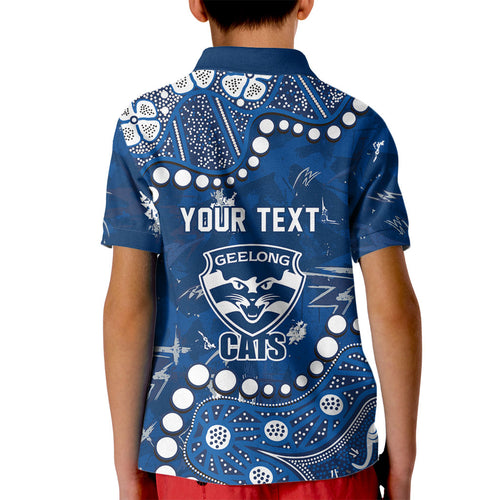Personalized Geelong Cats Kid Polo Shirt Aboriginal Pattern with Graffiti Style