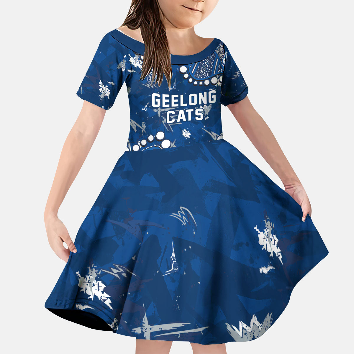 Personalized Geelong Cats Kid Short Sleeve Dress Aboriginal Pattern with Graffiti Style