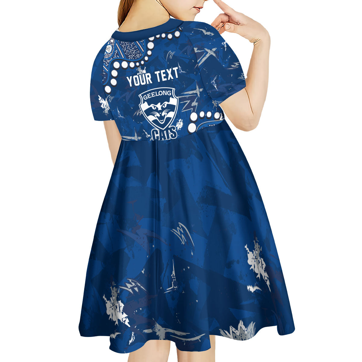 Personalized Geelong Cats Kid Short Sleeve Dress Aboriginal Pattern with Graffiti Style
