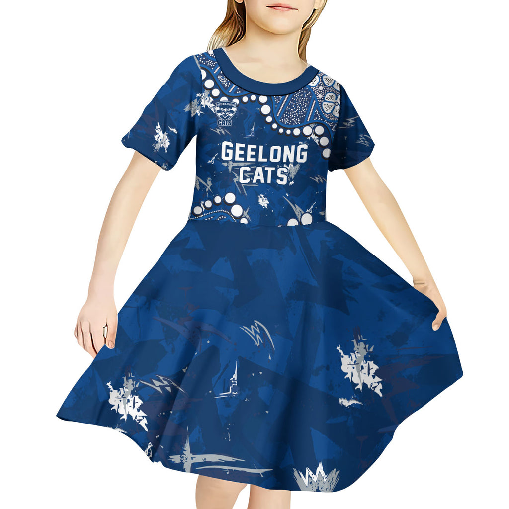 Personalized Geelong Cats Kid Short Sleeve Dress Aboriginal Pattern with Graffiti Style