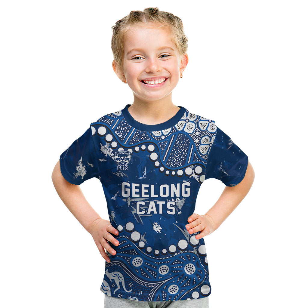Personalized Geelong Cats Kid T Shirt Aboriginal Pattern with Graffiti Style