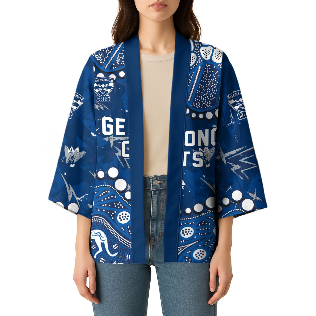 Personalized Geelong Cats Kimono Aboriginal Pattern with Graffiti Style