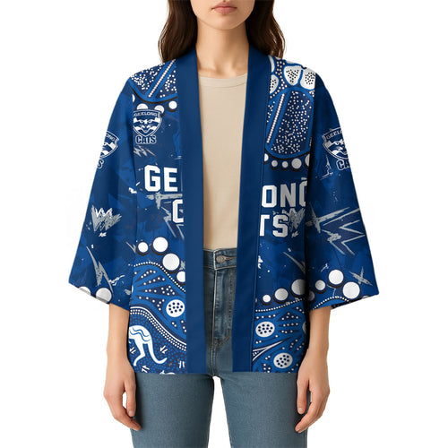 Personalized Geelong Cats Kimono Aboriginal Pattern with Graffiti Style