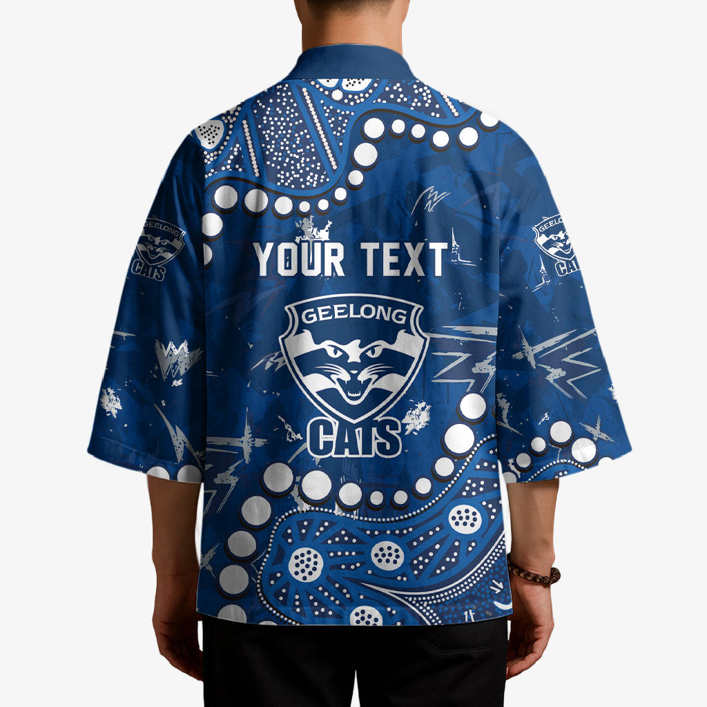 Personalized Geelong Cats Kimono Aboriginal Pattern with Graffiti Style