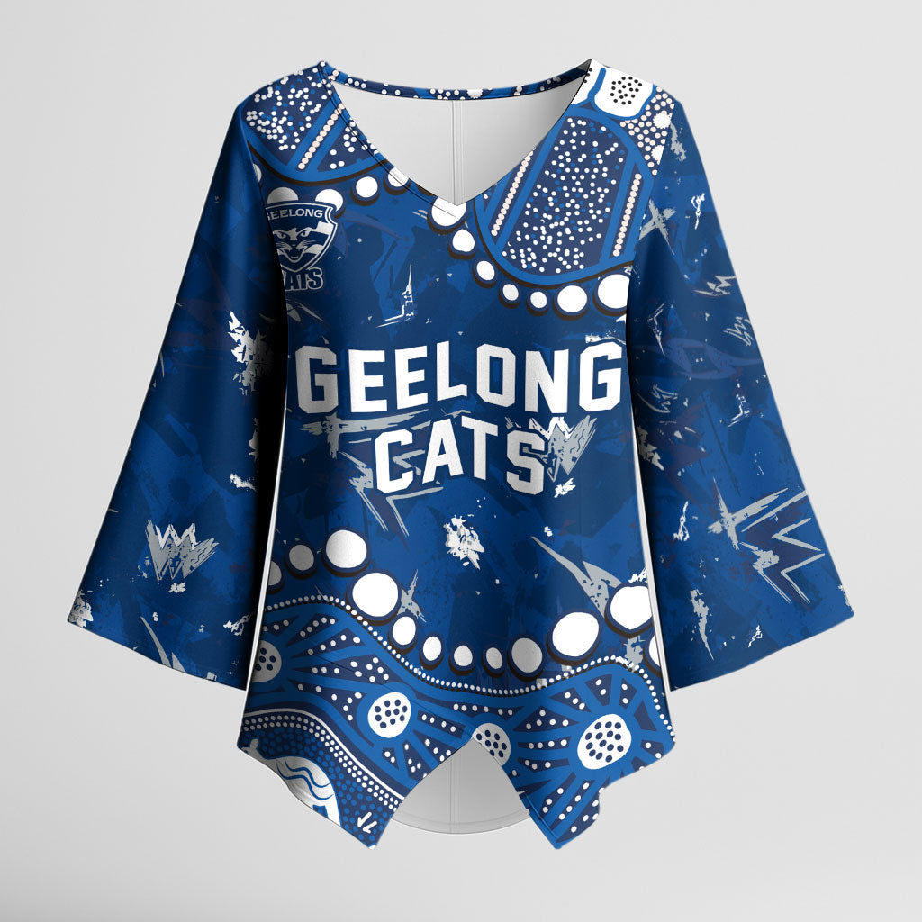 Personalized Geelong Cats Kimono Sleeve Blouse Aboriginal Pattern with Graffiti Style