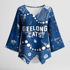 Personalized Geelong Cats Kimono Sleeve Blouse Aboriginal Pattern with Graffiti Style