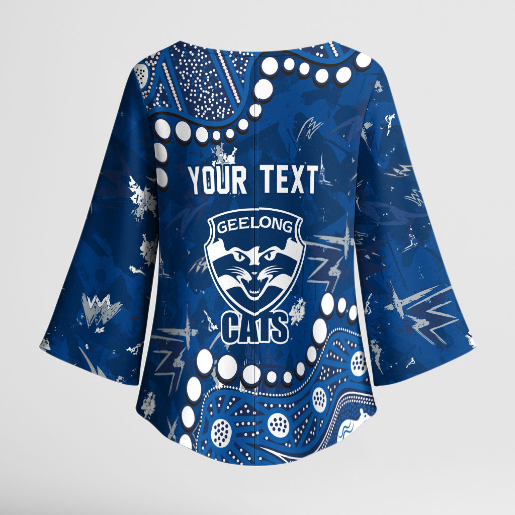 Personalized Geelong Cats Kimono Sleeve Blouse Aboriginal Pattern with Graffiti Style