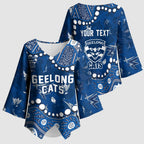 Personalized Geelong Cats Kimono Sleeve Blouse Aboriginal Pattern with Graffiti Style