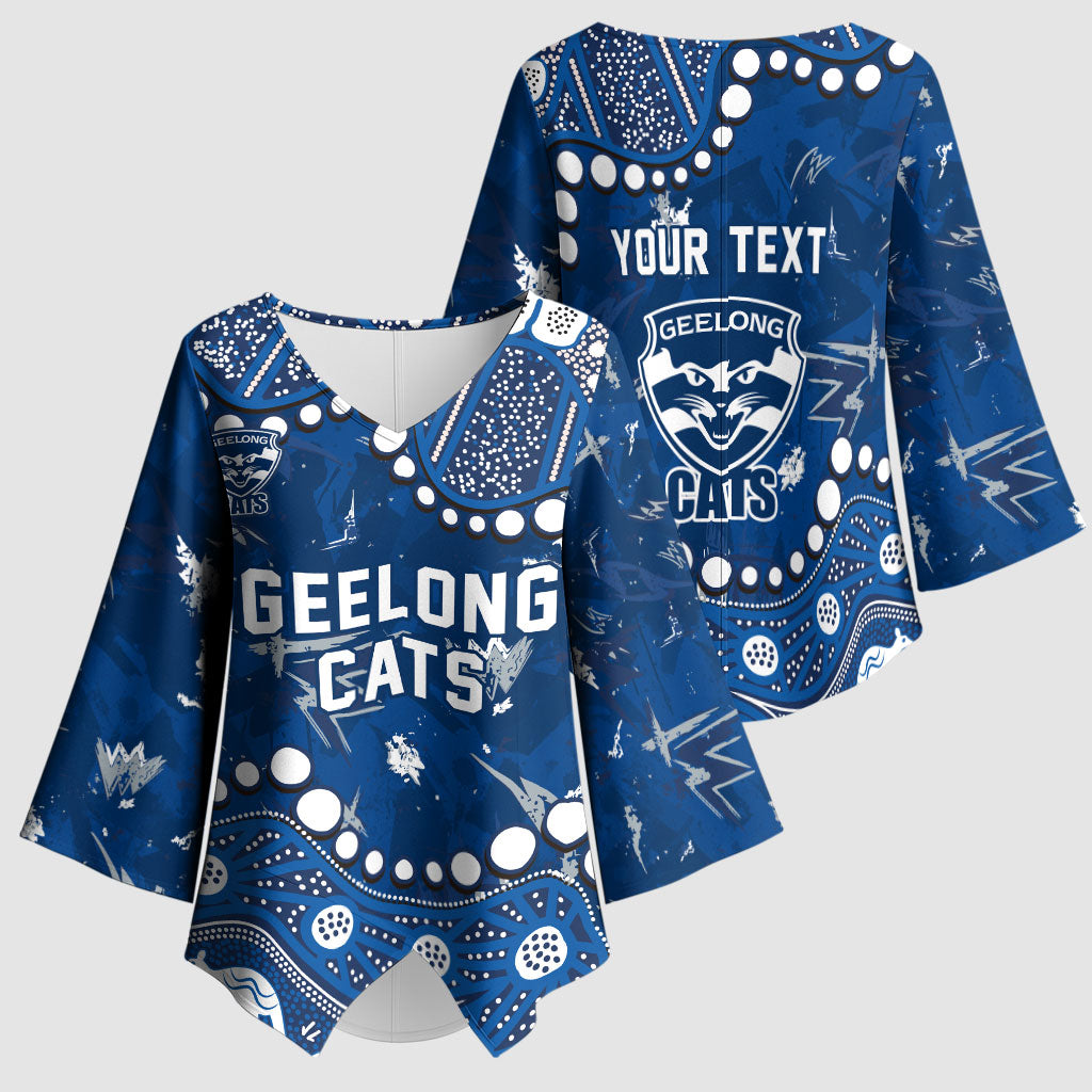 Personalized Geelong Cats Kimono Sleeve Blouse Aboriginal Pattern with Graffiti Style