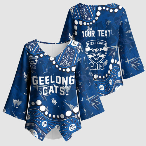 Personalized Geelong Cats Kimono Sleeve Blouse Aboriginal Pattern with Graffiti Style