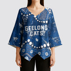 Personalized Geelong Cats Kimono Sleeve Blouse Aboriginal Pattern with Graffiti Style