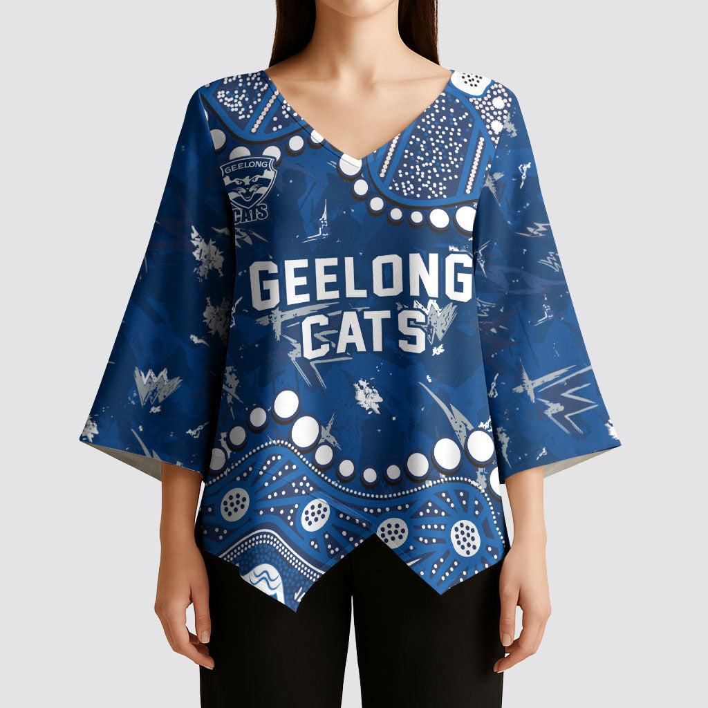 Personalized Geelong Cats Kimono Sleeve Blouse Aboriginal Pattern with Graffiti Style