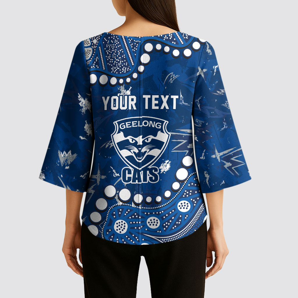 Personalized Geelong Cats Kimono Sleeve Blouse Aboriginal Pattern with Graffiti Style