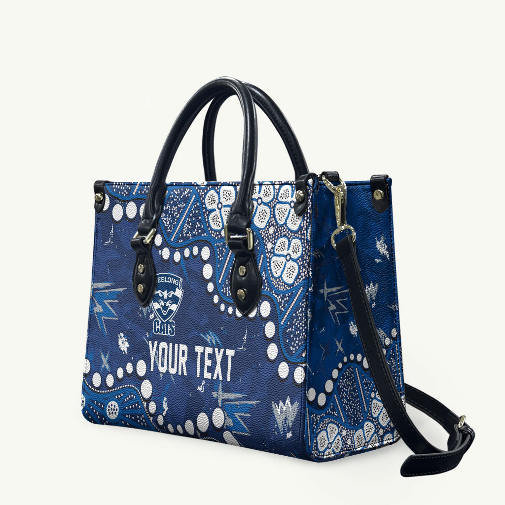 Personalized Geelong Cats Leather Bag Aboriginal Pattern with Graffiti Style
