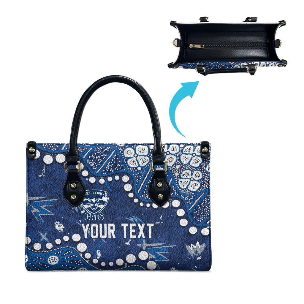 Personalized Geelong Cats Leather Bag Aboriginal Pattern with Graffiti Style