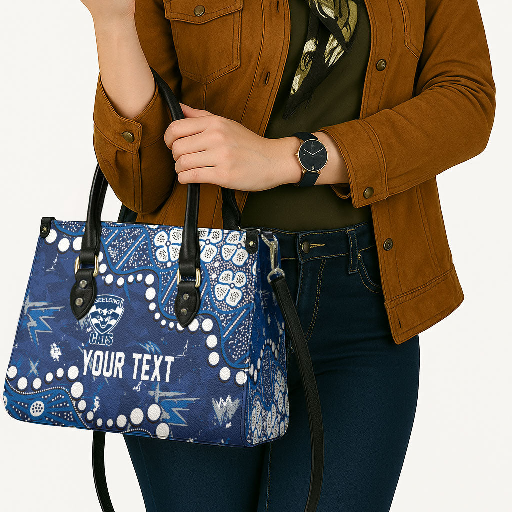 Personalized Geelong Cats Leather Bag Aboriginal Pattern with Graffiti Style