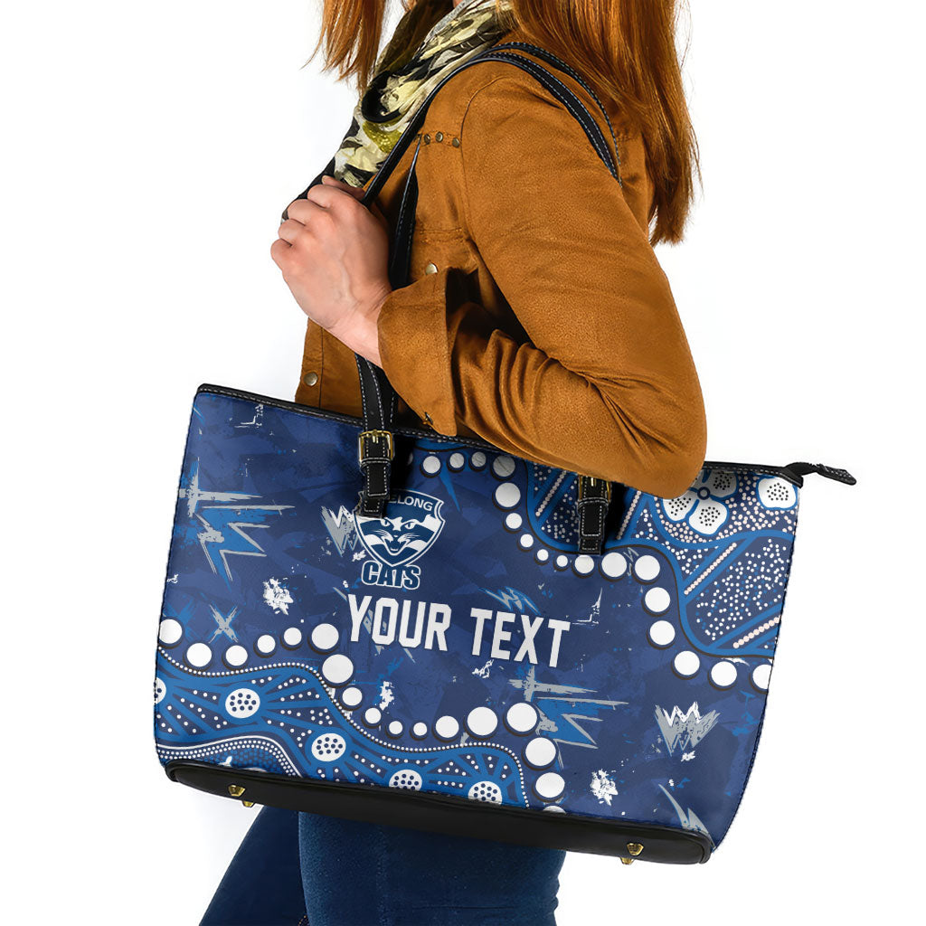 Personalized Geelong Cats Leather Tote Bag Aboriginal Pattern with Graffiti Style