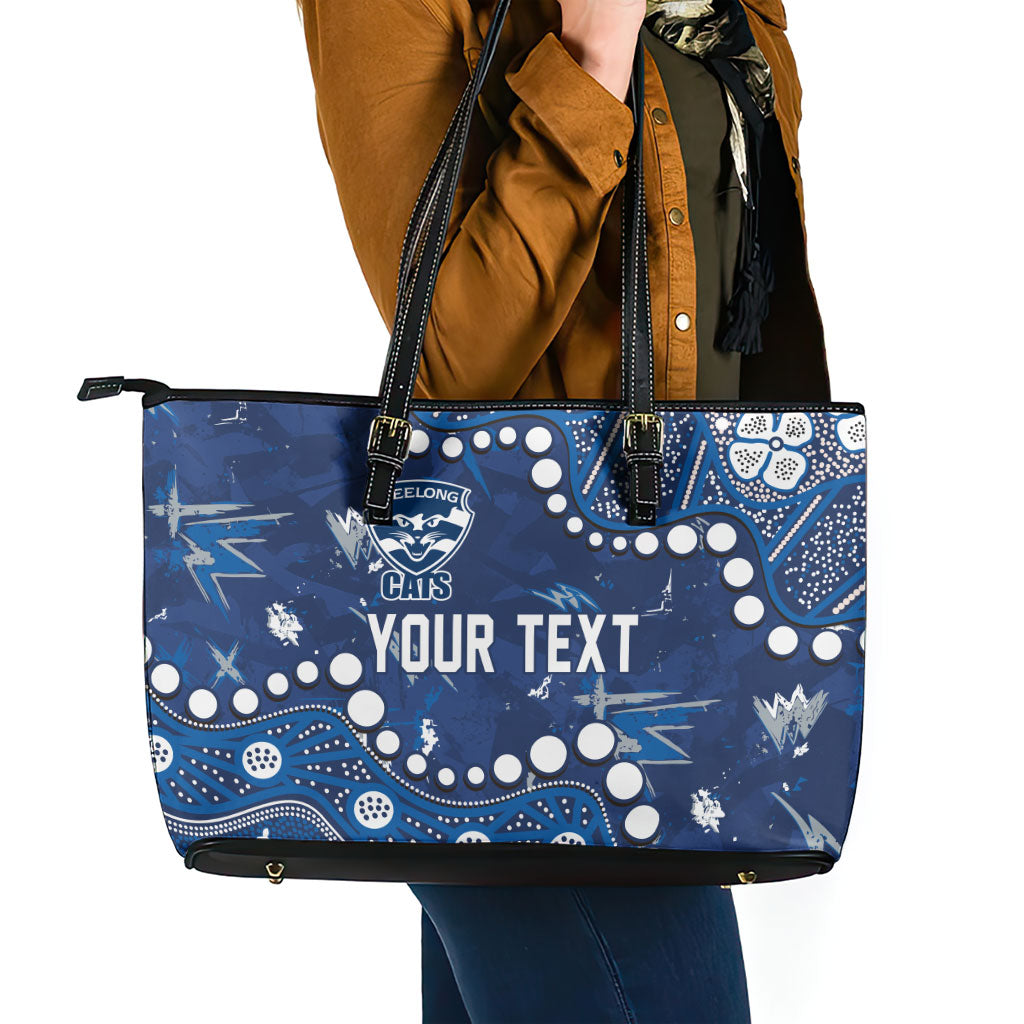 Personalized Geelong Cats Leather Tote Bag Aboriginal Pattern with Graffiti Style