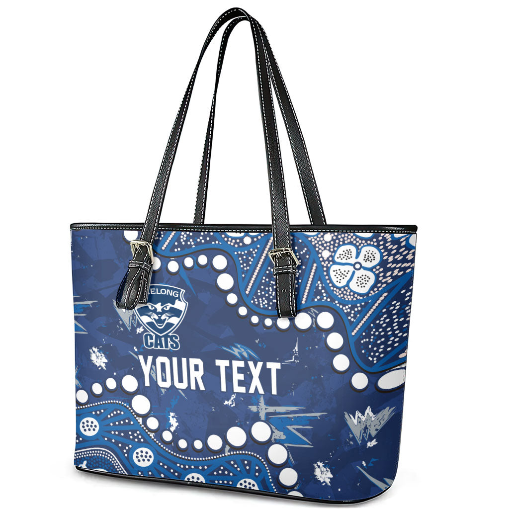 Personalized Geelong Cats Leather Tote Bag Aboriginal Pattern with Graffiti Style