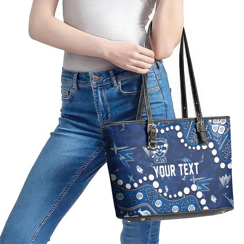 Personalized Geelong Cats Leather Tote Bag Aboriginal Pattern with Graffiti Style