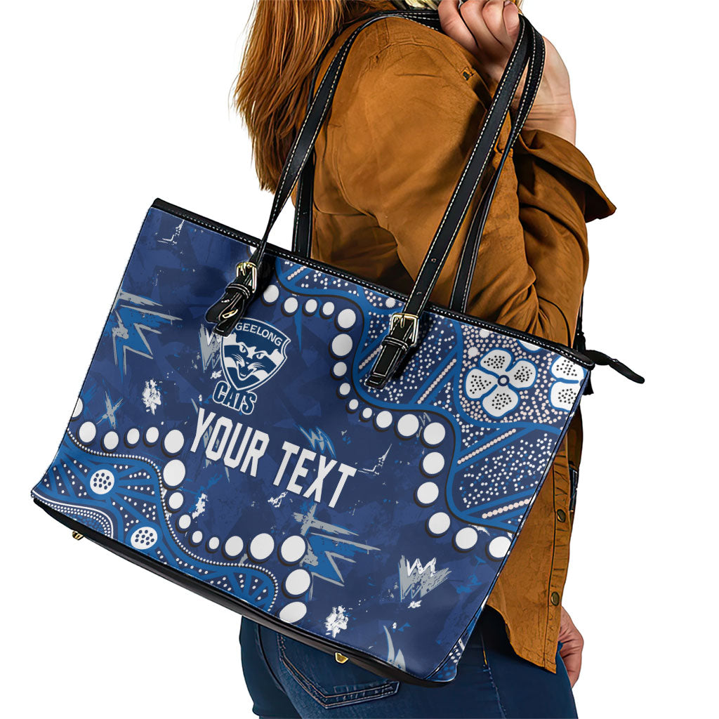 Personalized Geelong Cats Leather Tote Bag Aboriginal Pattern with Graffiti Style
