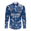 Personalized Geelong Cats Long Sleeve Button Shirt Aboriginal Pattern with Graffiti Style